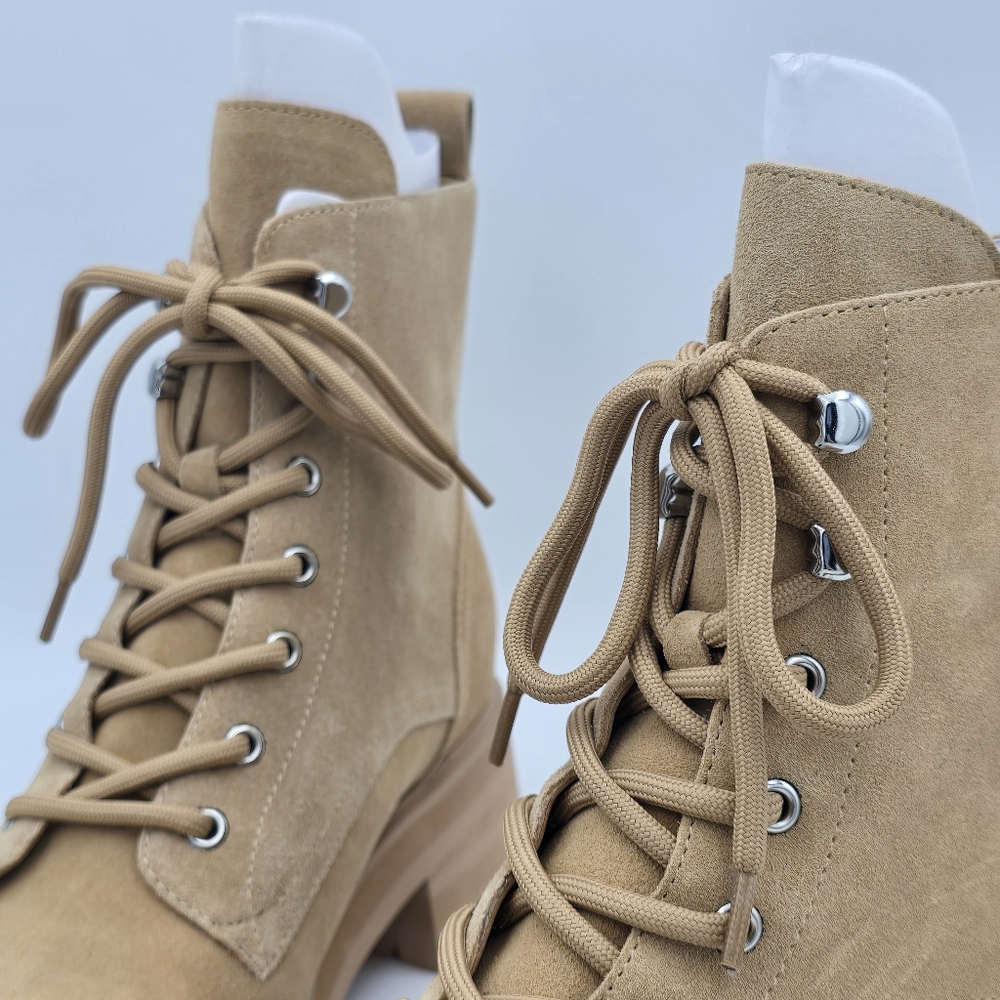 NWOT Marc Fisher LTD Lucien Round-Toe Block-Heel Lace-Up Suede Boots, Tan, Sz 9M - Picture 5 of 13
